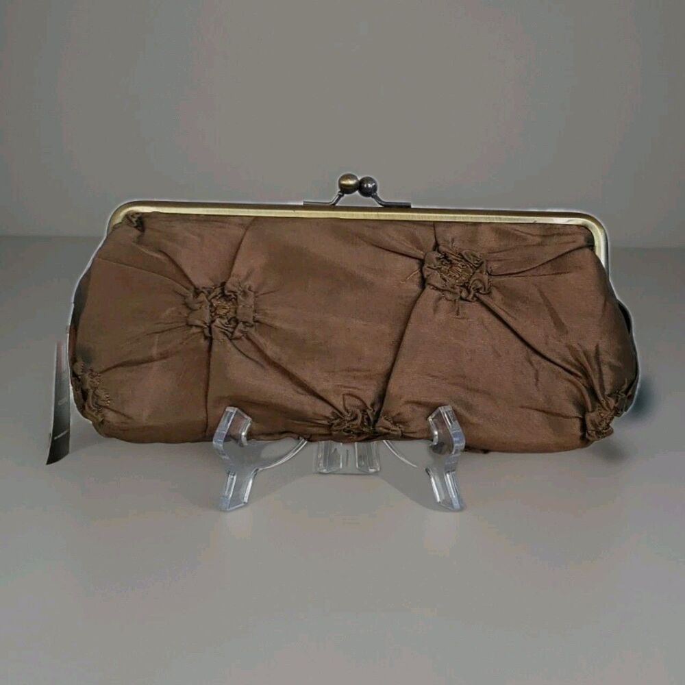 Mundi Bronze Rosette Evening Clutch NWT Iridescent Wedding Cocktail Bag Shimmer